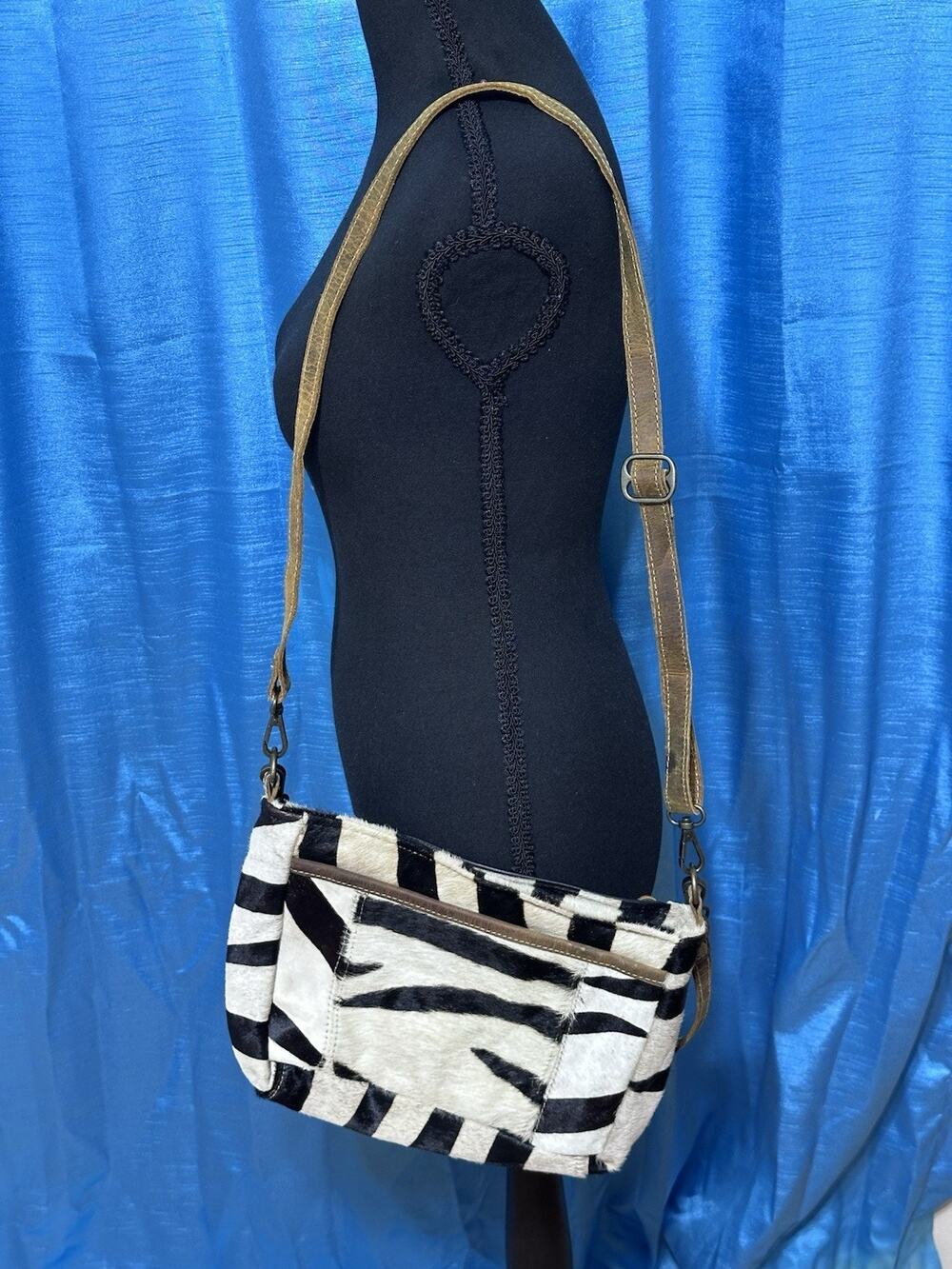 Myra Jungle Jim Hair On Leather Zebra Print Hand Bag/Crossbody Western Boho Chic
